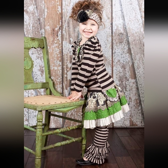 Mustard Pie EUC Holiday Top, Skirt, Triple Ruffle Leggings, dot Mesh Leggings - Picture 2 of 15